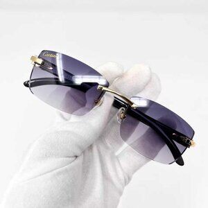 Cartier Sunglasses Grey Gradient Lens Gold Frame C Decor Black Buffalo Horn Buff